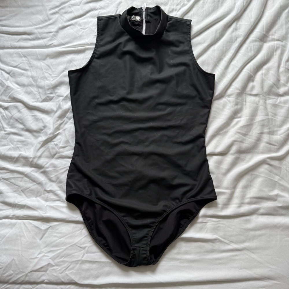 Black Sleeveless Mock-Neck Swimsuit by Cover - Size L (8-10)